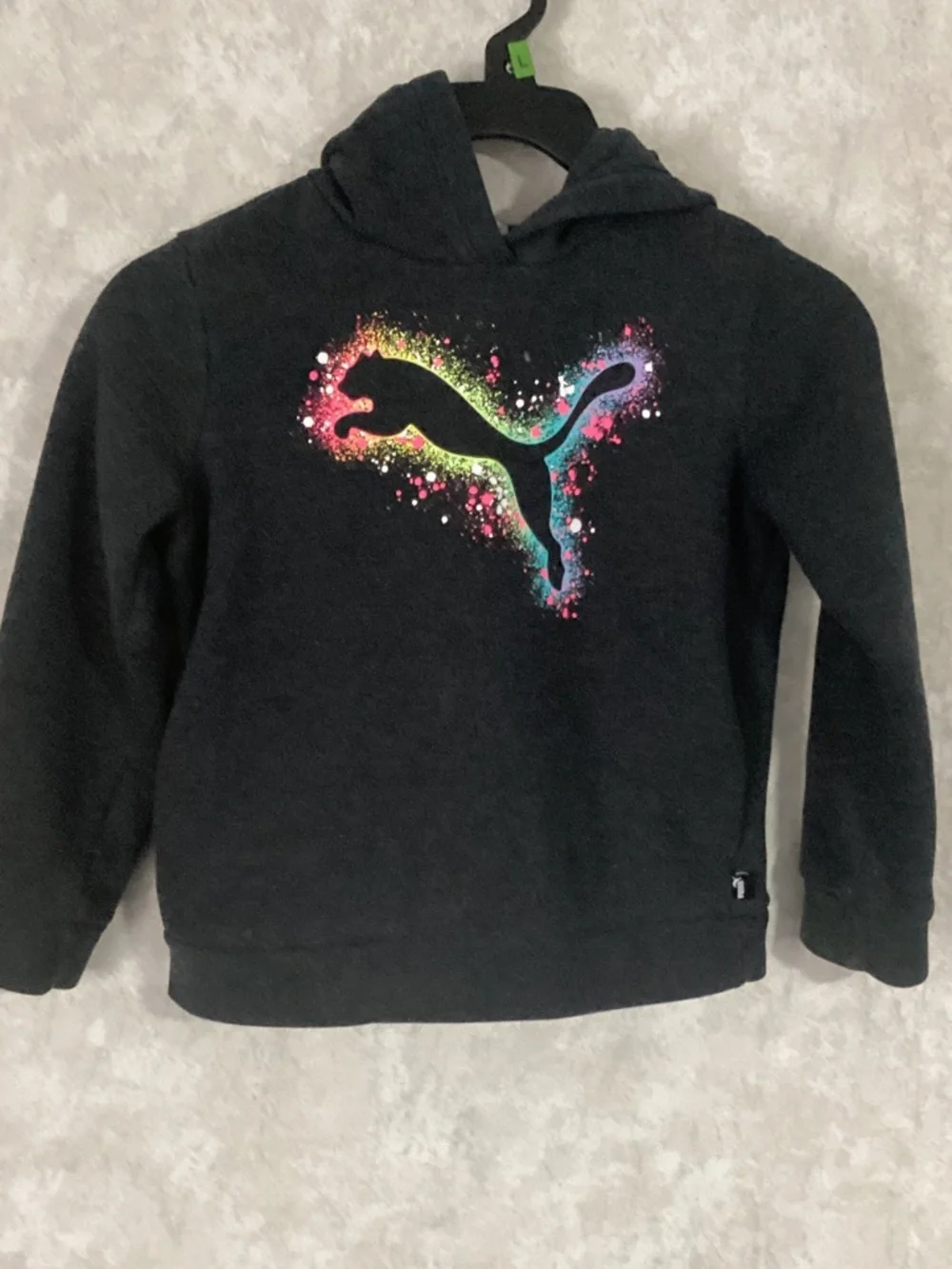 Puma Black Hoodie with Neon Splash Puma Logo - Picture 1 of 1